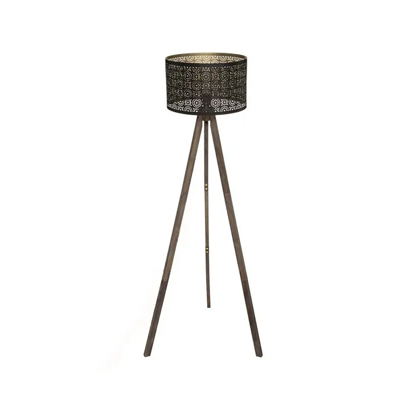 Lampadaire Salon Trépied en métal et pin H149cm