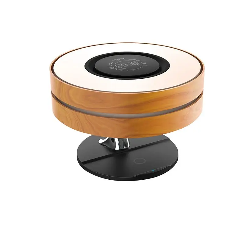 Lampe de Chevet Ronde \\"Horizon\\" avec Enceinte & Chargeur Sans fil - Dimmable Tactile