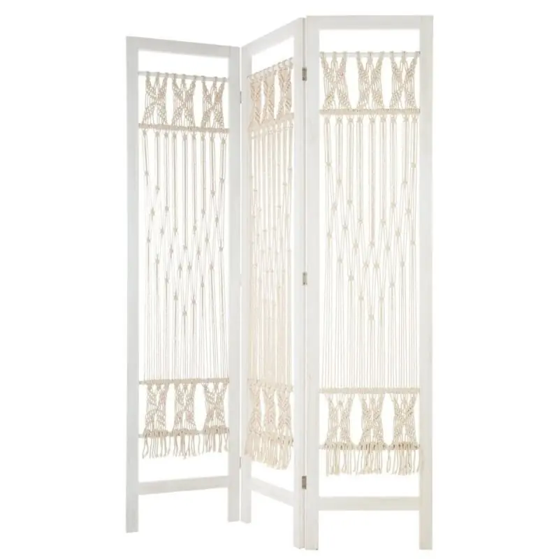Paravent Bois Blanc et Macramé 170 cm
