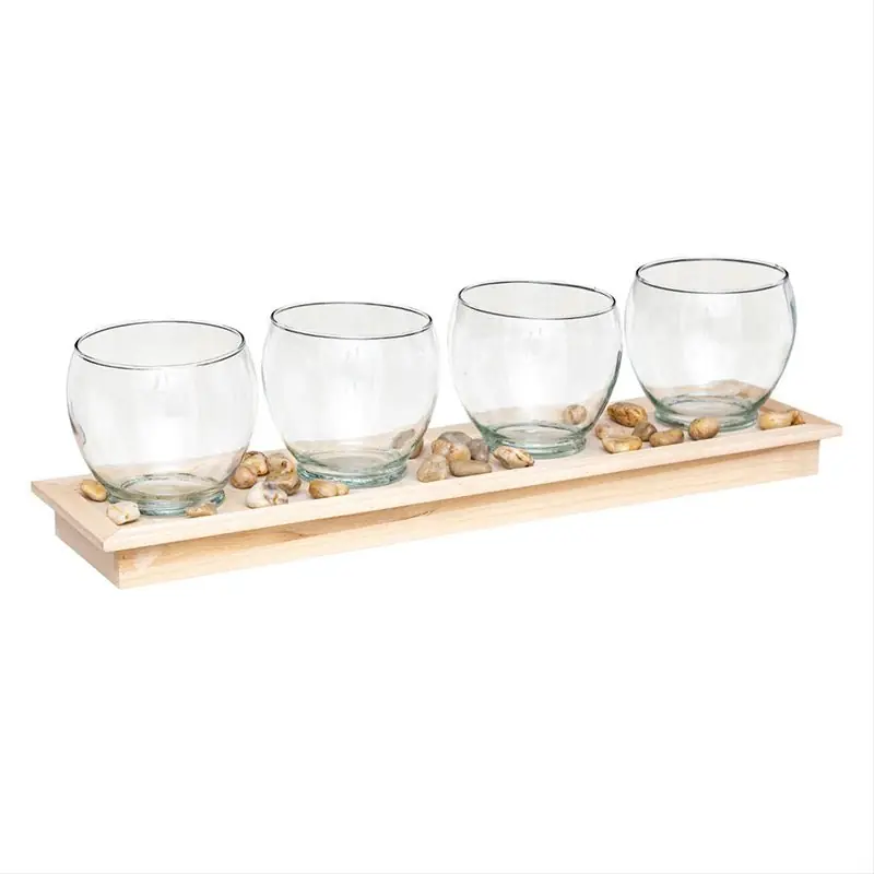 Photophore Verre 4 Bougies sur Plateau en Bois