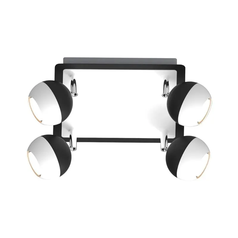 Plafonnier Carré Noir et Blanc 4 Spots Orientables en Saillie pour Ampoule GU10