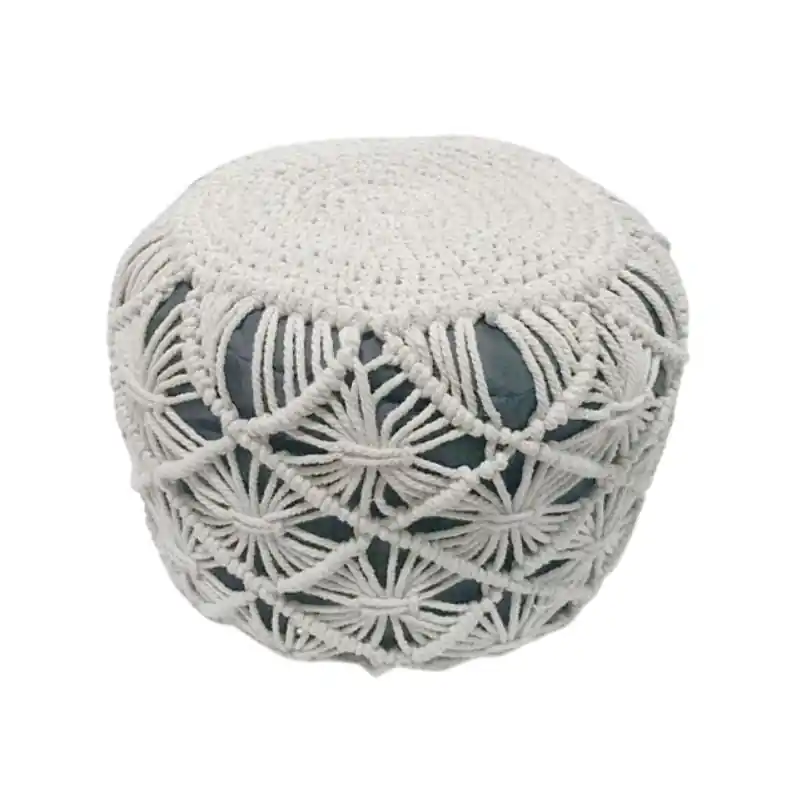 Pouf Rond Tressé en Macramé 40 x 40 x 30 cm