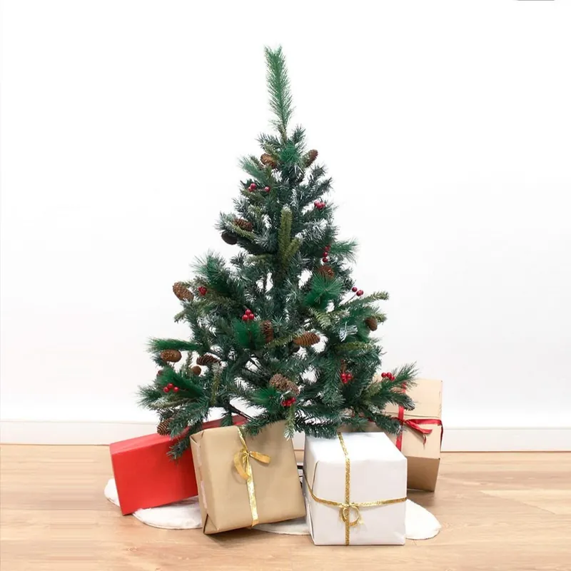 Sapin Artificiel Luxe Vert 120cm avec 195 têtes avec Pins et Fruits Rouges