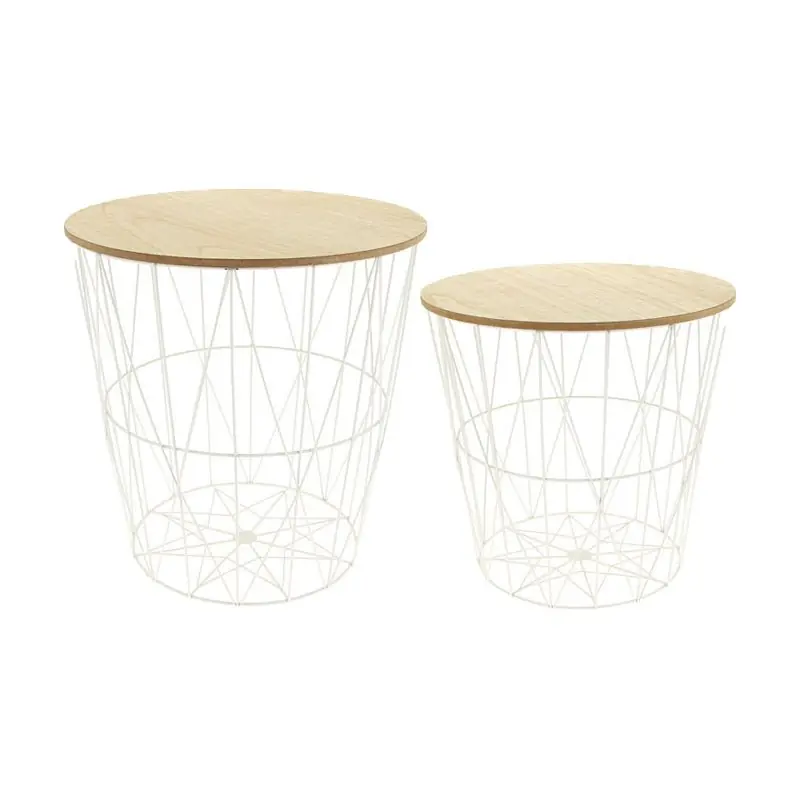 Set de 2 table d'appoint avec couvercle amovible en fer forgé blanc