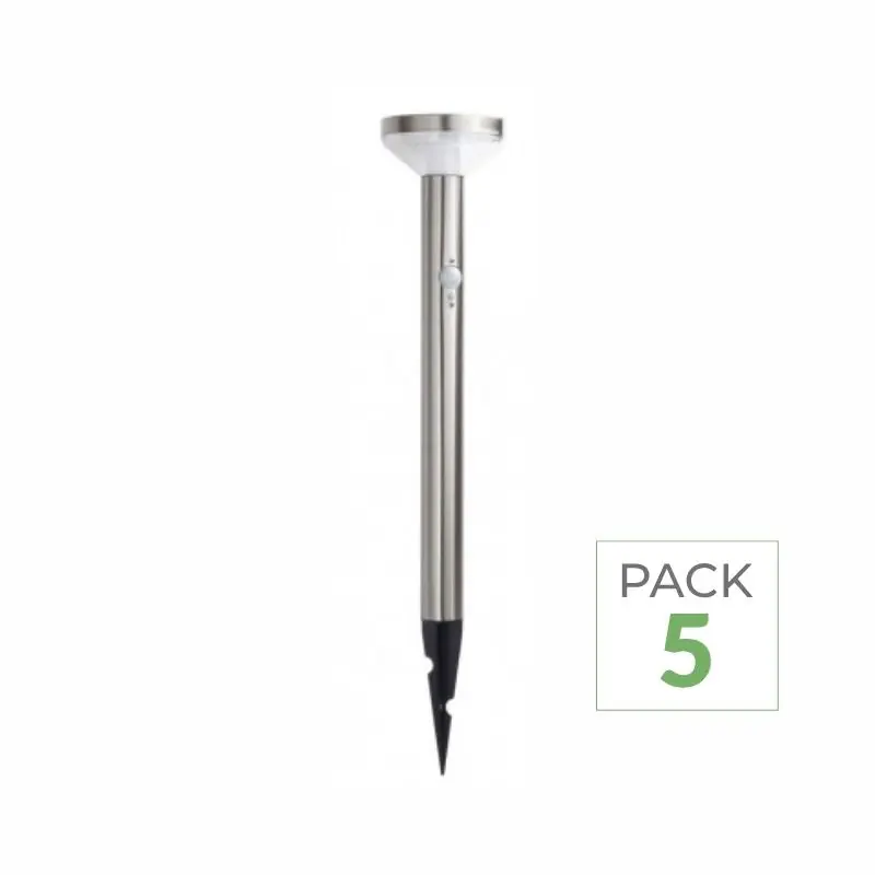 Pack de 5 - Spot Solaire LED à piquer 2W 50cm IP44 Rond avec Détecteur PIR Aluminium