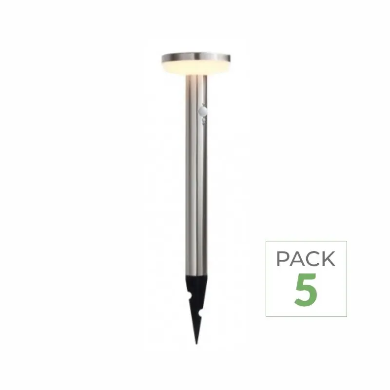 Pack de 5 - Spot Solaire LED à piquer 4.4W 50cm IP44 Rond avec Détecteur Aluminium