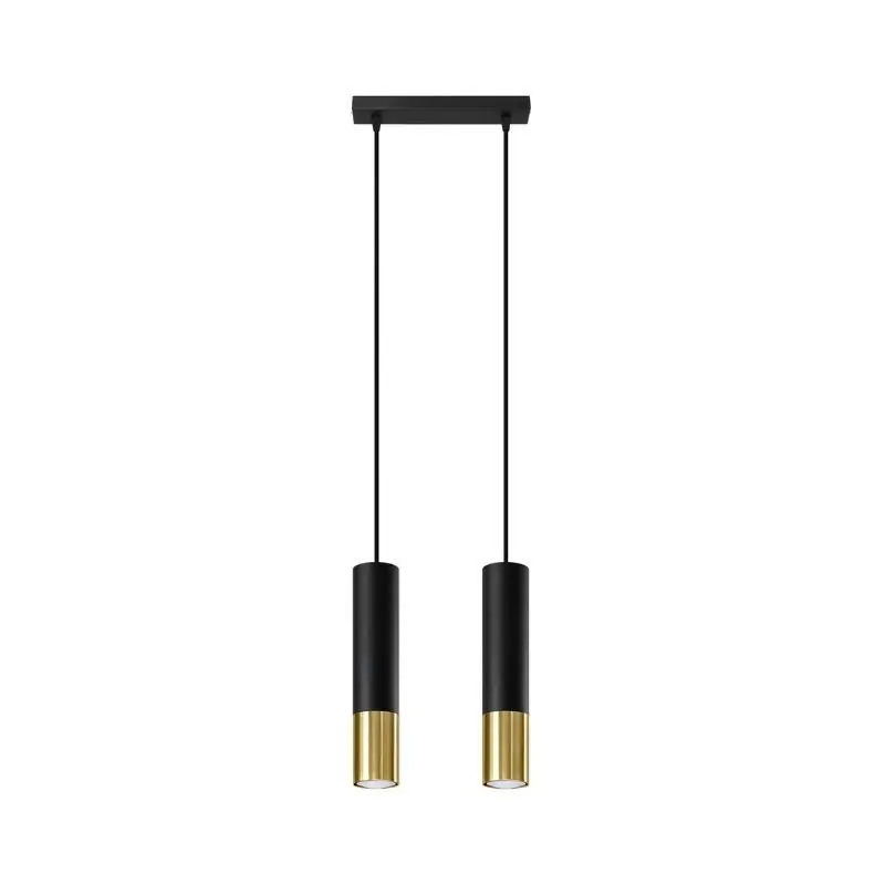 Suspension 2 Lampes Noire Or pour Ampoule GU10