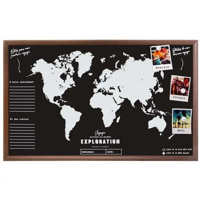Tableau Ardoise Carte du Monde en bois 78x48cm