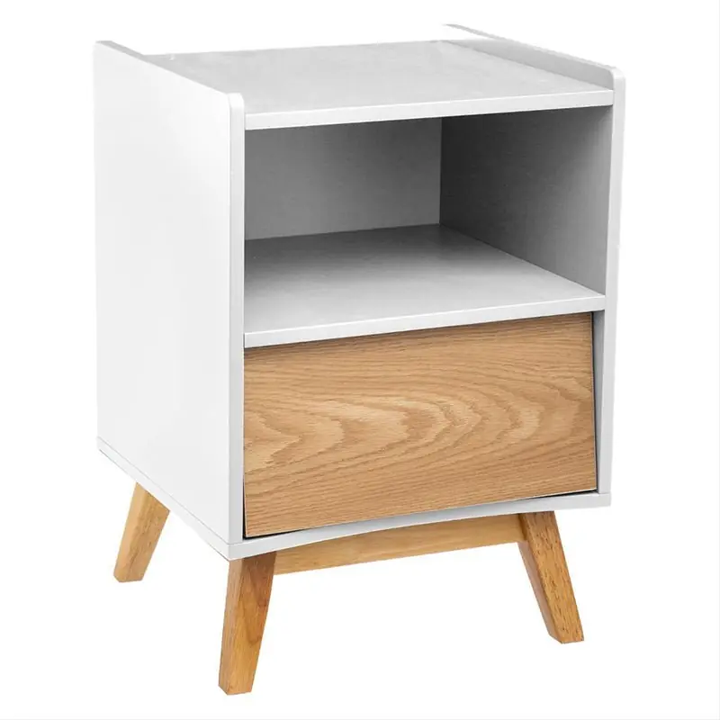 Table de Chevet avec Rangement Bois 1 Tiroir H62 cm - Blanc