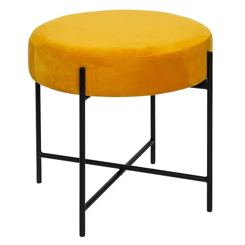 Tabouret Velours Jaune avec Pieds en Fer 45 cm