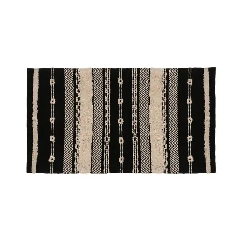 Tapis Coton Rectangle Beige et Noir Ethnique 90x150 cm
