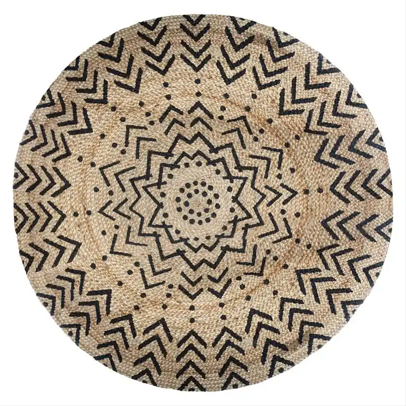 Tapis Rond Jute Naturel 120cm - Motif Imprimee