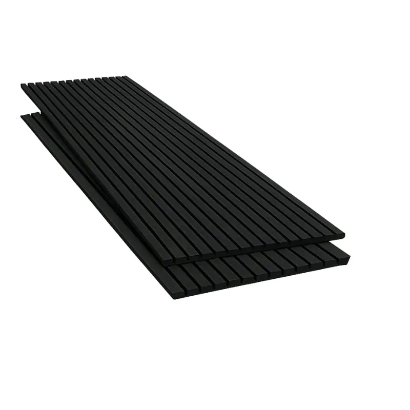 Lot de 2 Panneaux Acoustiques Muraux Bois 240x60x2,2cm - Couleur Noir avec Fond Noir
