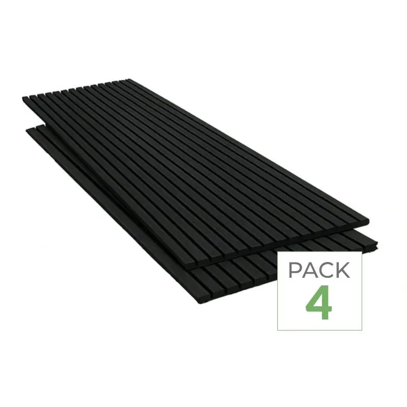 Lot de 4 Panneaux Acoustiques Muraux Bois 240x60x2,2cm - Couleur Noir avec Fond Noir