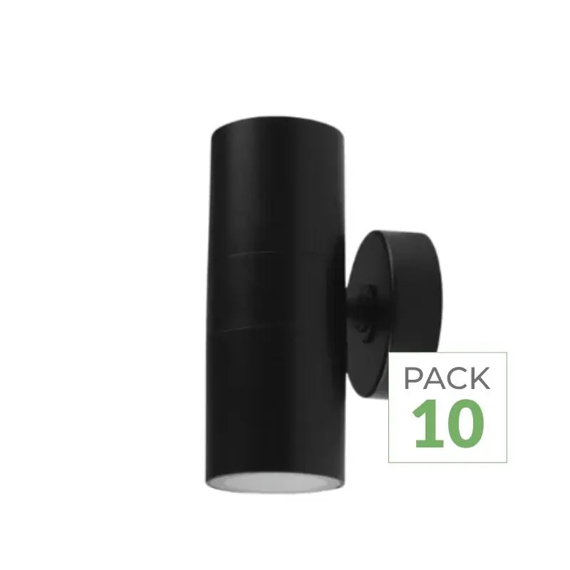 Pack de 10 - Applique Murale Noire IP65 Double Faisceau GU10