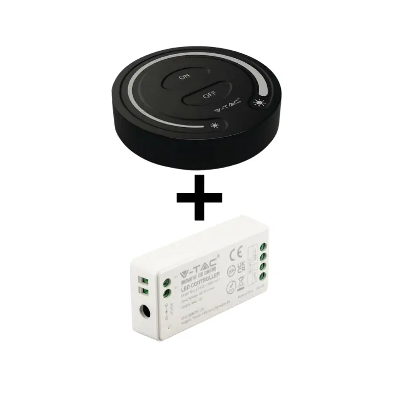 Kit Contrôleur RF 12\\/24V + Variateur tactile Rond Noir Monochrome
