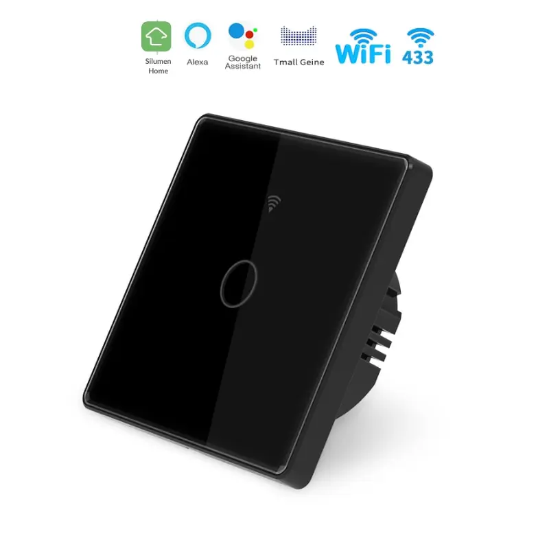 Interrupteur Mural Simple Connecté Wifi Tactile NOIR - Silumen Home