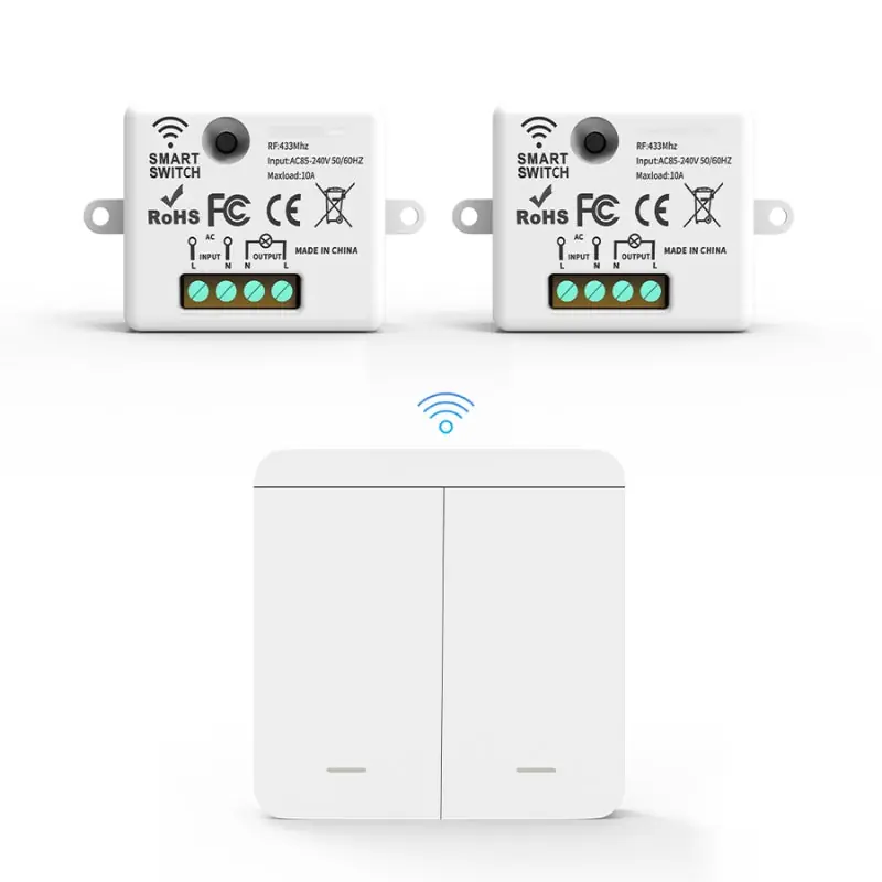 Interrupteur Mural sans Fil Bouton Double avec 2 Récepteurs 220V 10A