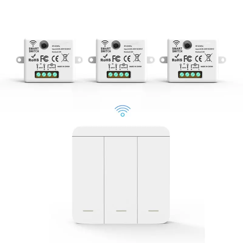 Interrupteur Mural sans Fil Bouton Triple avec 3 Récepteurs 220V 10A