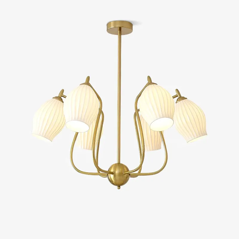 Lustra Lustre en Céramique Canneleur Sculptural en Verre Élégant