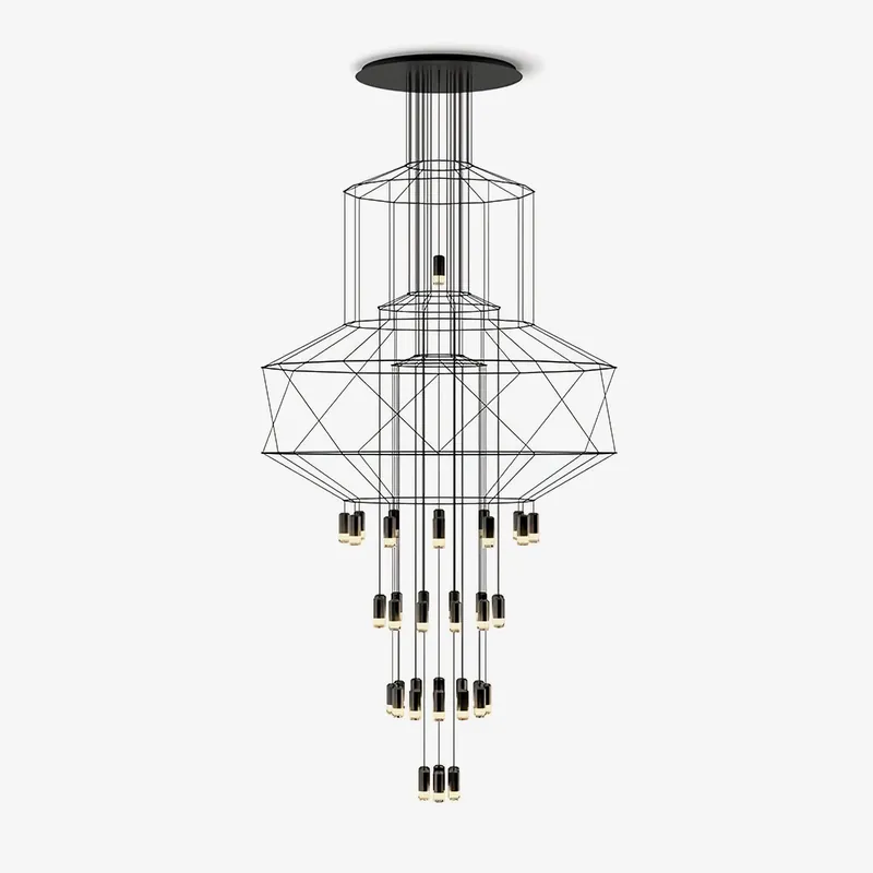 Lustra Lustre Lignes Noir Structure Métallique LED