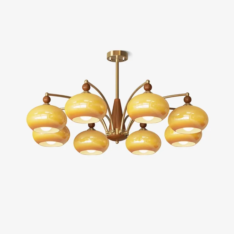 Lustra Suspension Rétro en Verre Jaune et Laiton