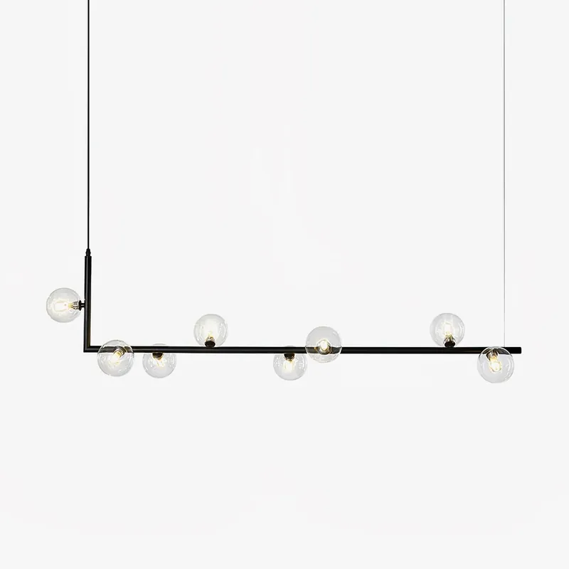 Lustra Lustre en Verre avec Structure en Acier Noir Linéaire