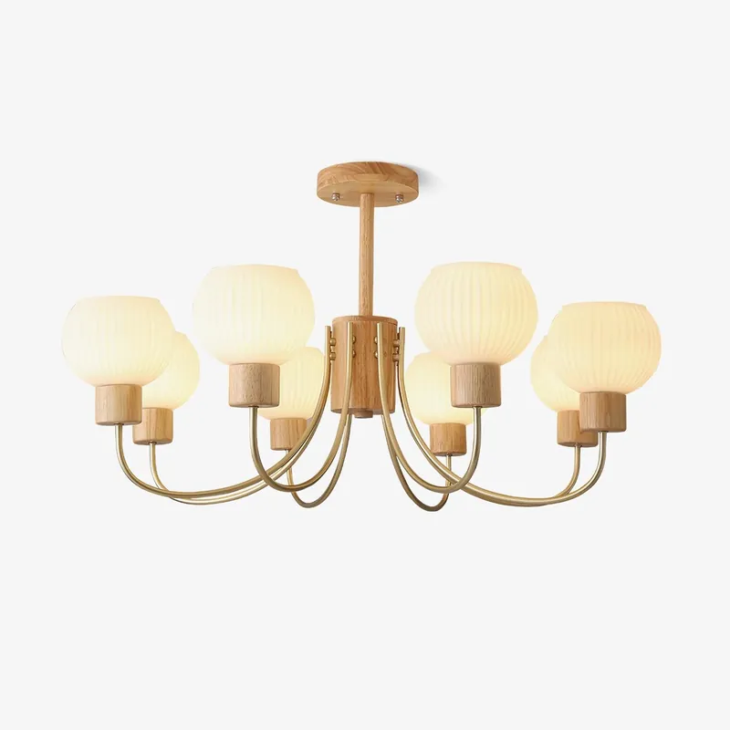 Lustra Lustre en Bois à 6 Lumières en Verre Élégant