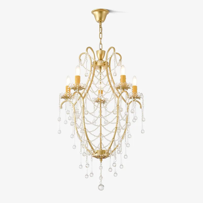 Lustra Lustre Cage à Oiseaux avec Gouttes en Verre
