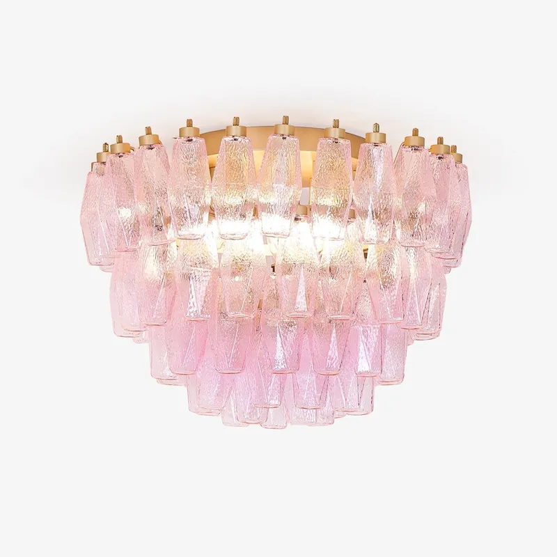 Aurora Lampe de Plafond en Verre de Murano Poliedri Rose