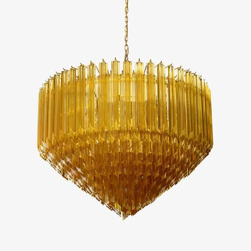 Aurora Lustre Ambre Murano Verre Prisme Grand Art