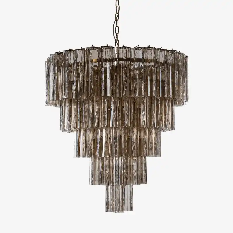 Aurora Lustre Cinq Étage Cannelé Verre Grande Mid Siècle