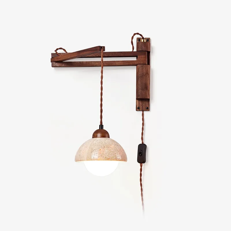 Fossil Travertine Swing Arm Wall Lamp Plug-in