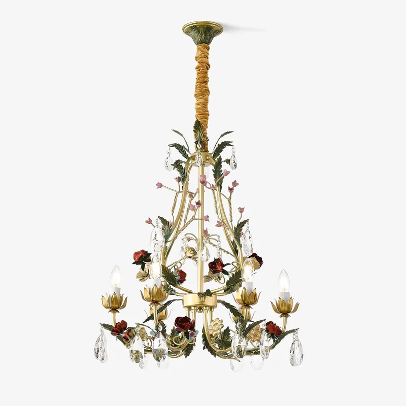 Lustra Lustre Laiton Florale Rose Cristal Bougie