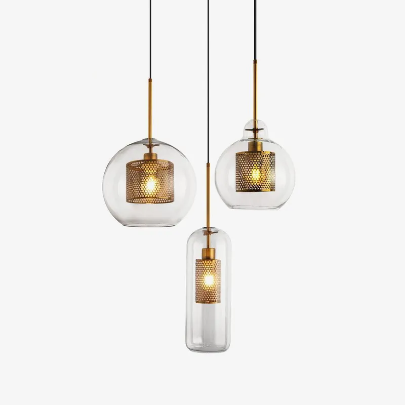 Lustra Lustre Suspendu En Verre Maillage Doré Pour Salle À Manger