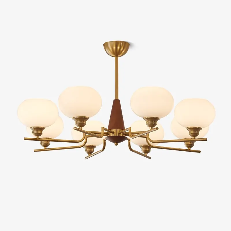 Lustra Lustre en Noyer avec Globes en Verre Opale