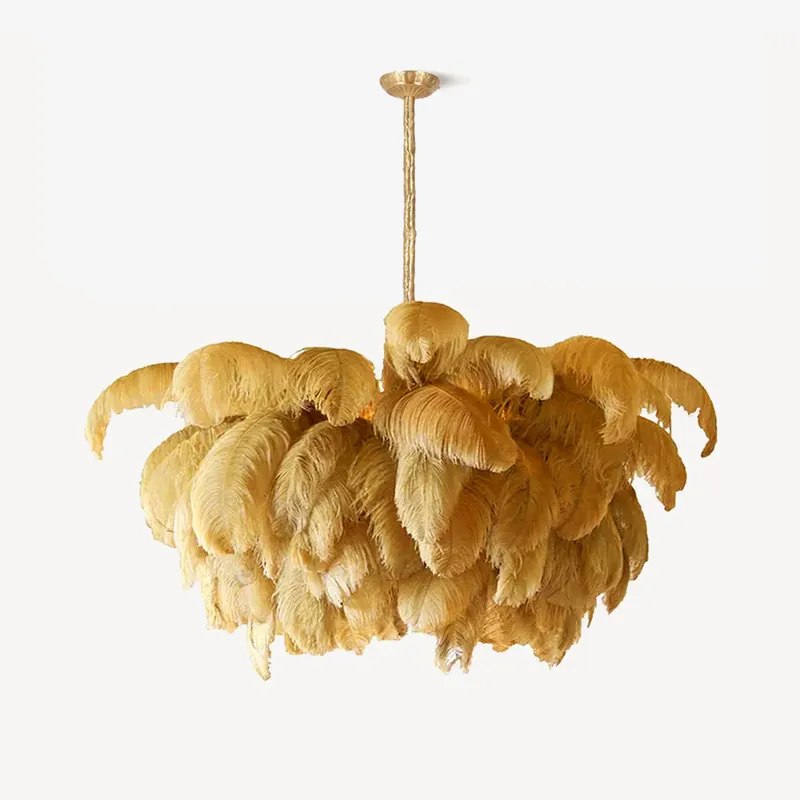 Lustra Lustre Plume d'Autruche Grand Pied en Laiton