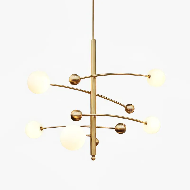 Lustra Lustre en Laiton avec Poutre Verticale et Globe