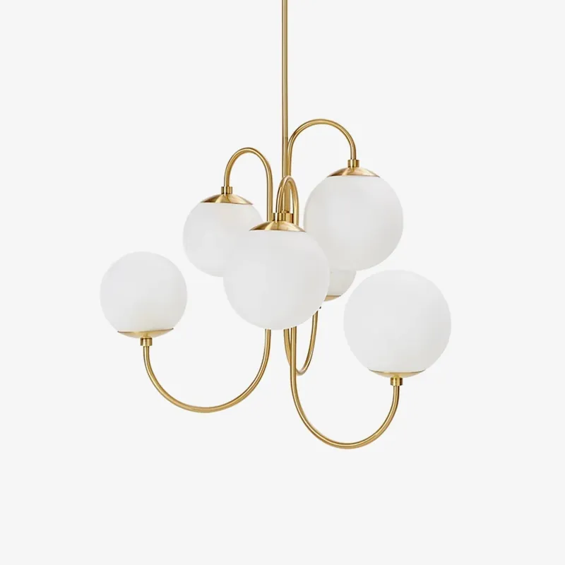 Lustra Lustre en Laiton avec Globe et Bras Courbés