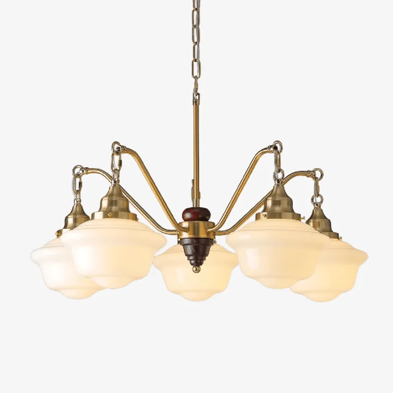 Lustra Lustre Laiton Bois Verre Satiné Classique