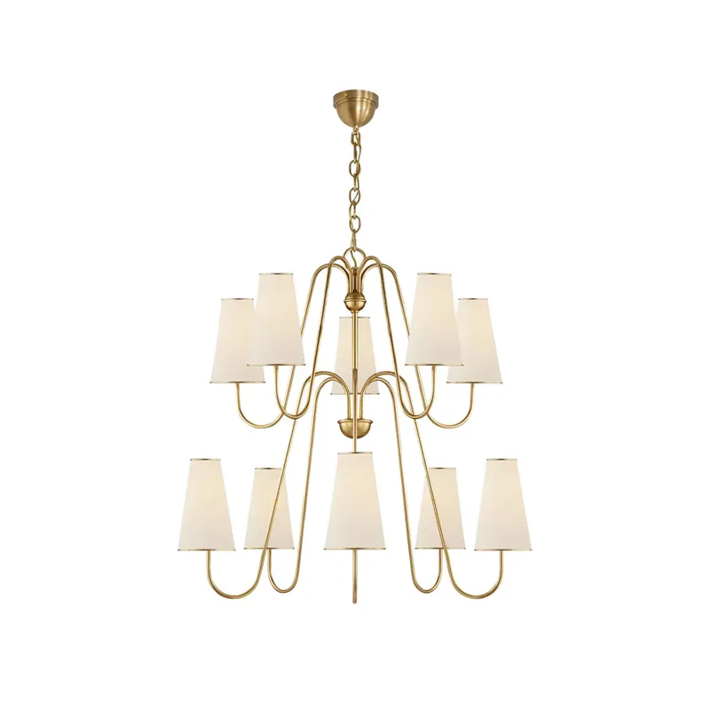 Elirora Lustre En Laiton Vintage élégant Avec Abat-Jour En Tissu