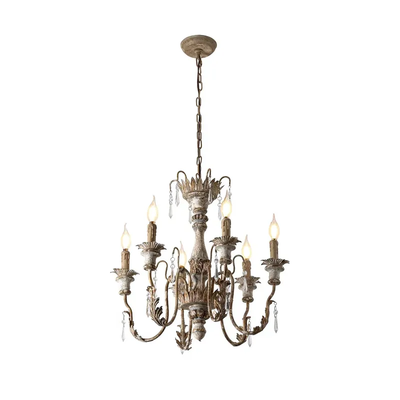 Elmarisra Lustre Métal Bois Massif Sculpté Luxe Vintage