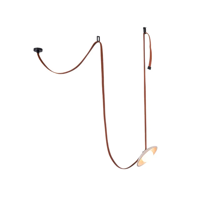 Lampe Pendentive en Cuir et Travertin Rail Moderne Minimaliste Olnoran