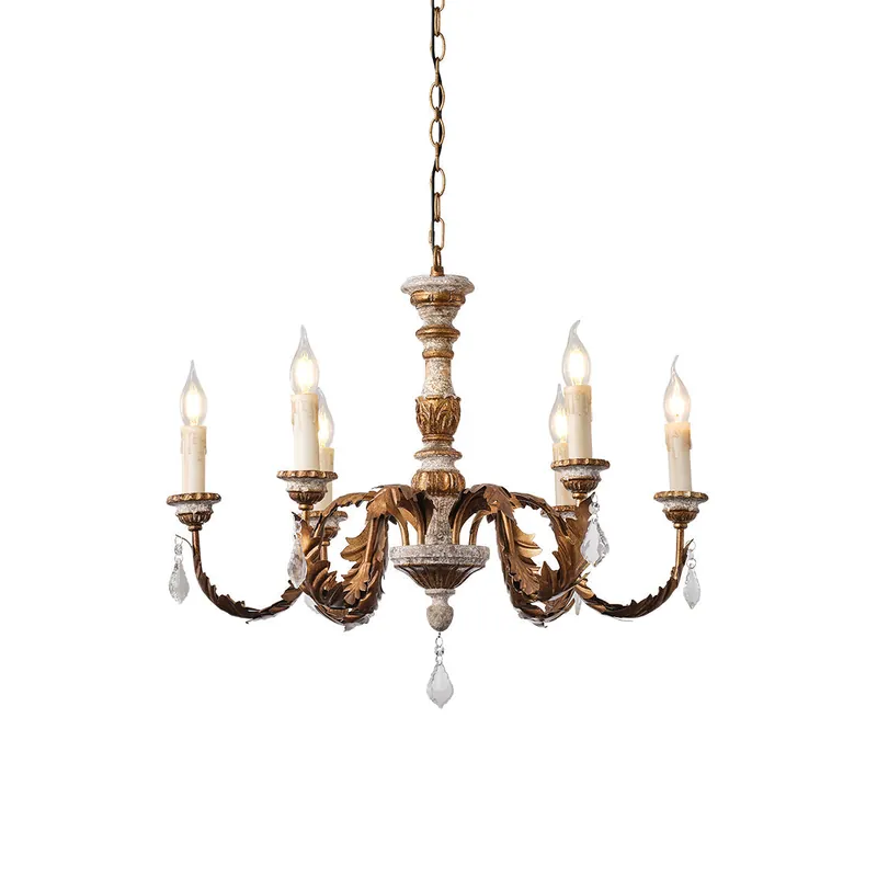 Ivinila Lustre Industriel Vintage En Bois Massif Et Cristal
