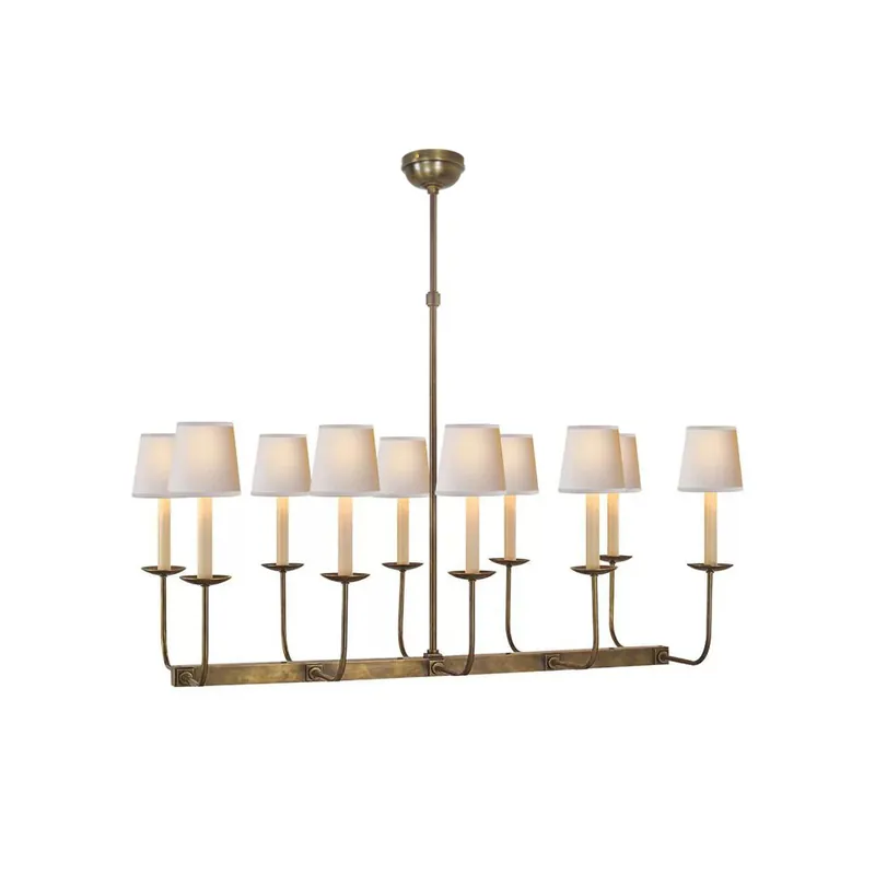 Beacon Chandelier Linéaire Moderne Minimaliste en Laiton, Métal et Tissu