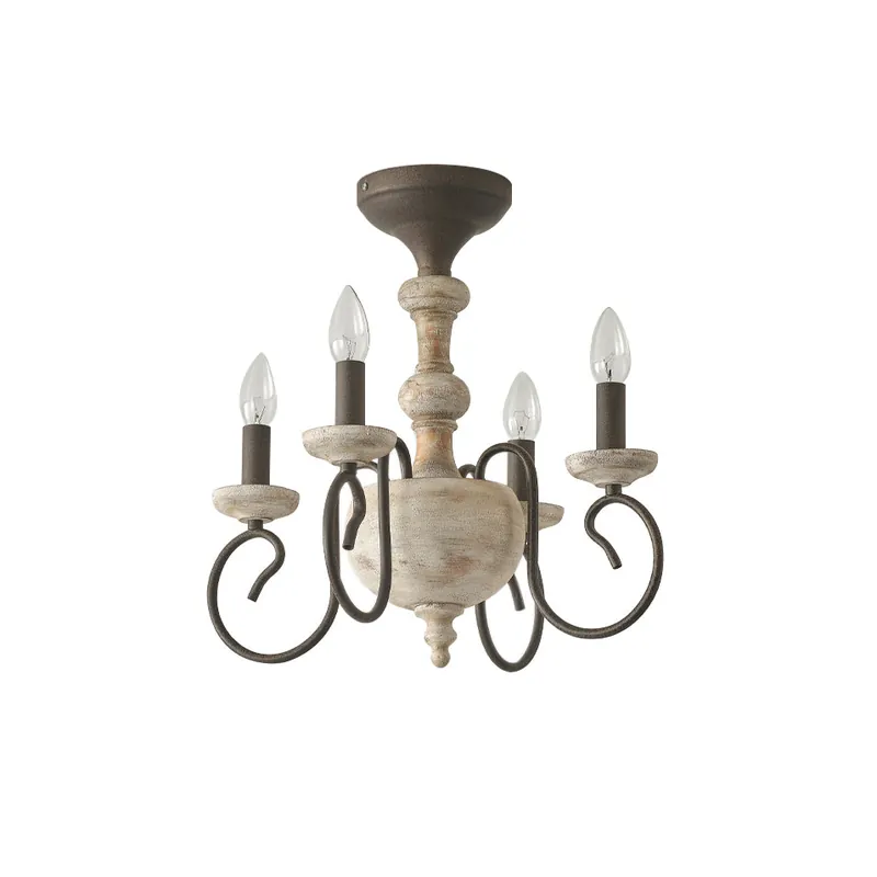 Myst Lampe de Plafond Semi-Encastrée en Métal et Bois Traditionnel Vintage