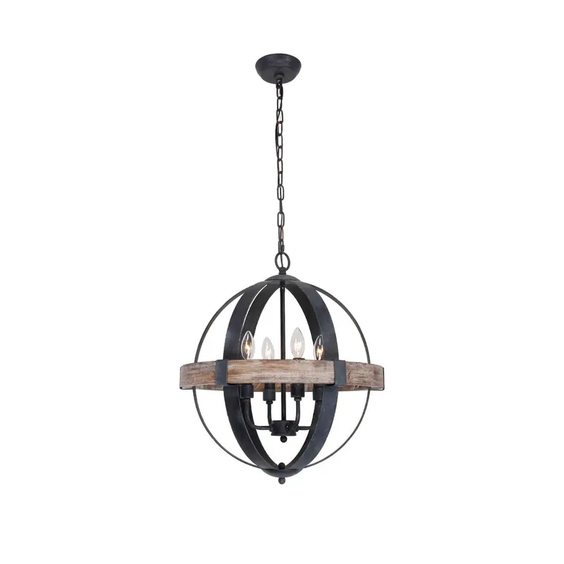 Luxe Lampe Pendante en Métal et Bois Industriel Vintage