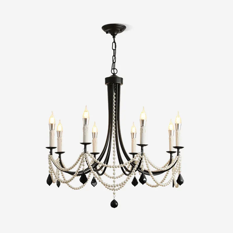 Rococo Chandelier Style Bougie Cristal Noir Pendentif