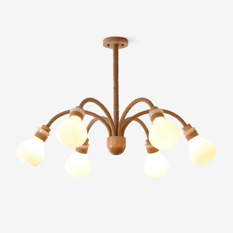 Okai Chandelier en Bois et Corde de Chanvre