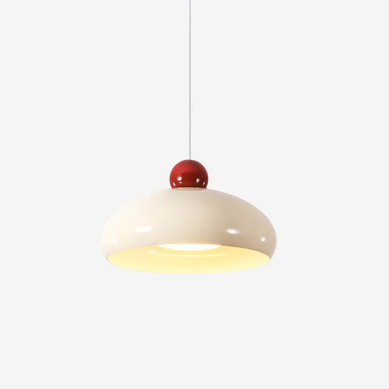 Lampe Pendante Abat-jour Dôme Blanc Accent Rouge Urban Retro